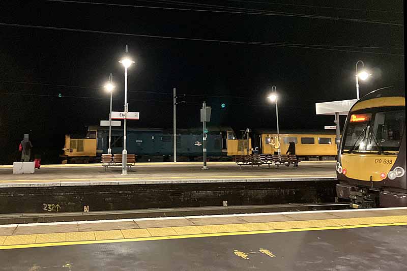 Class 37 hauling a Network Rail inspection train through Ely.