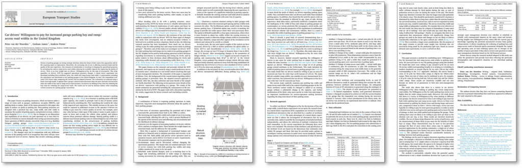 Thumbnails of 4 sample pages from the paper "Car drivers’ Willingness-to-pay for increased garage parking bay and ramp/access road widths in the United Kingdom" published in the journal "European Transport Studies".