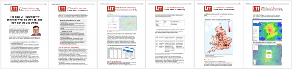 Thumbnails of pages from one of Graham's articles in Local Transport Today
