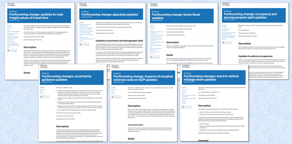Screenshots of the first part of each of the seven TAG forthcoming change notices covered in this post.